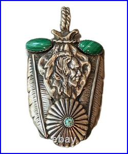 Navajo Sterling Silver Turquoise Chief Pendent Rare 26gm 2.5