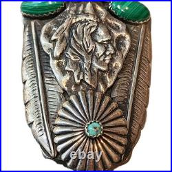 Navajo Sterling Silver Turquoise Chief Pendent Rare 26gm 2.5