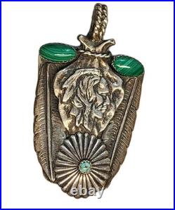 Navajo Sterling Silver Turquoise Chief Pendent Rare 26gm 2.5