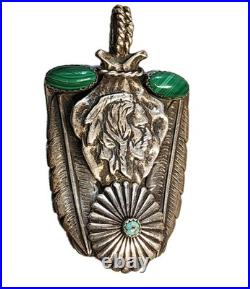 Navajo Sterling Silver Turquoise Chief Pendent Rare 26gm 2.5