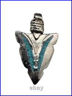 Navajo Sterling Silver Turquoise Inlay Arrowhead Pendant Rare Native American