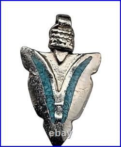 Navajo Sterling Silver Turquoise Inlay Arrowhead Pendant Rare Native American