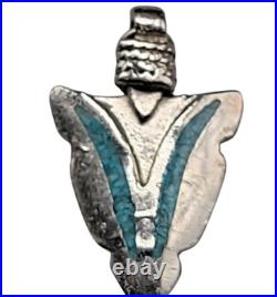 Navajo Sterling Silver Turquoise Inlay Arrowhead Pendant Rare Native American