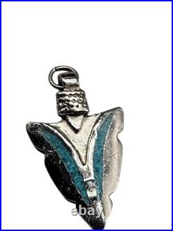 Navajo Sterling Silver Turquoise Inlay Arrowhead Pendant Rare Native American