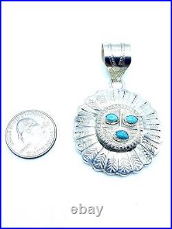 Navajo Sunface Turquoise Sterling Silver Handmade Pendent By Alonzo Mariano Rare