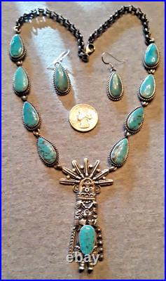 Navajo TOADLENA Kachina Squash Blossom Necklace ROYSTON Turquoise Sterling Rare