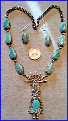 Navajo TOADLENA Kachina Squash Blossom Necklace ROYSTON Turquoise Sterling Rare