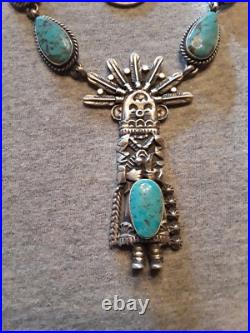 Navajo TOADLENA Kachina Squash Blossom Necklace ROYSTON Turquoise Sterling Rare