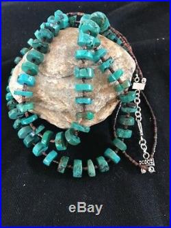 Navajo Turquoise 12 mm Heishi Sterling Silver 2 Strand Necklace Rare