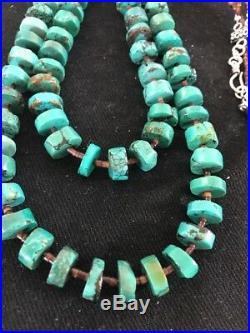 Navajo Turquoise 12 mm Heishi Sterling Silver 2 Strand Necklace Rare