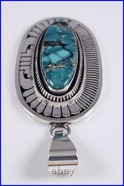 Navajo Turquoise Pendant Sterling Silver Rare Gem Hubei Handmade By Leonard Nez