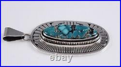 Navajo Turquoise Pendant Sterling Silver Rare Gem Hubei Handmade By Leonard Nez