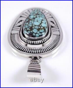 Navajo Turquoise Pendant Sterling Silver Rare Web Hubei Handmade By Leonard Nez