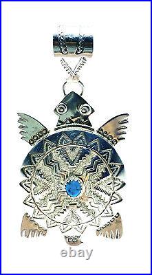 Navajo Turtle Turquoise Sterling Silver Handmade Pendent By Alonzo Mariano Rare