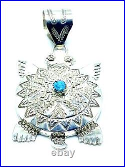 Navajo Turtle Turquoise Sterling Silver Handmade Pendent By Alonzo Mariano Rare