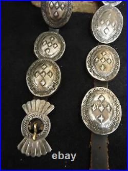 Navajo Vintage Old Pawn Coin Silver Stamped and Repousse Concho Belt A Rare One