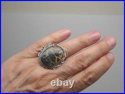 Navajo White Buffalo Iron Turquoise Gemstone RARE Sterling 925 RING Size 6