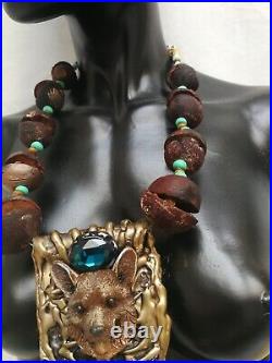 Navajo tribe natives america ethnic jewelry primitive necklace pendant fang bear