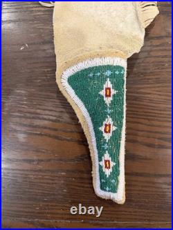 New Rare Native American Beaded Leather Holster, From Oklahoma Signed Hand Bead
