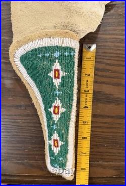 New Rare Native American Beaded Leather Holster, From Oklahoma Signed Hand Bead