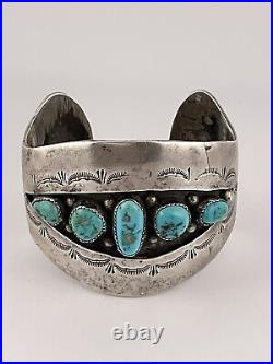 OLD Pawn Sterling Silver Native American Turquoise RARE Cuff Bracelet Signed