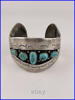 OLD Pawn Sterling Silver Native American Turquoise RARE Cuff Bracelet Signed