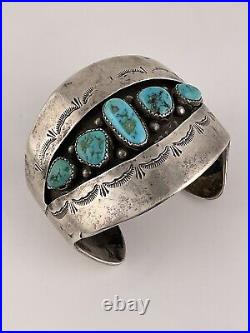 OLD Pawn Sterling Silver Native American Turquoise RARE Cuff Bracelet Signed