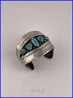 OLD Pawn Sterling Silver Native American Turquoise RARE Cuff Bracelet Signed