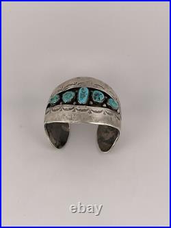 OLD Pawn Sterling Silver Native American Turquoise RARE Cuff Bracelet Signed