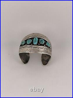 OLD Pawn Sterling Silver Native American Turquoise RARE Cuff Bracelet Signed