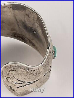 OLD Pawn Sterling Silver Native American Turquoise RARE Cuff Bracelet Signed