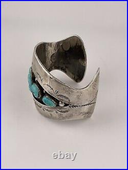 OLD Pawn Sterling Silver Native American Turquoise RARE Cuff Bracelet Signed