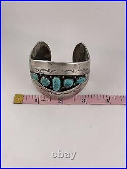 OLD Pawn Sterling Silver Native American Turquoise RARE Cuff Bracelet Signed