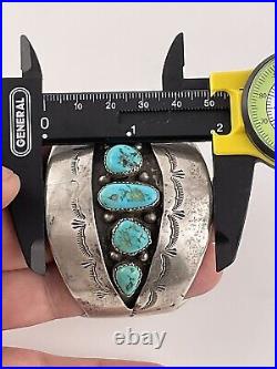 OLD Pawn Sterling Silver Native American Turquoise RARE Cuff Bracelet Signed