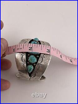 OLD Pawn Sterling Silver Native American Turquoise RARE Cuff Bracelet Signed