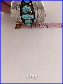 OLD Pawn Sterling Silver Native American Turquoise RARE Cuff Bracelet Signed