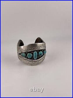 OLD Pawn Sterling Silver Native American Turquoise RARE Cuff Bracelet Signed