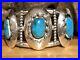 Old-Native-American-Rare-3-Turquoise-Sterling-Silver-Cuff-Bracelet-74g-Stamped-01-sg
