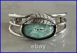Old Pawn Navajo Native Signed Turquoise Cuff Bracelet 37G 5.5 Rare
