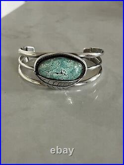 Old Pawn Navajo Native Signed Turquoise Cuff Bracelet 37G 5.5 Rare