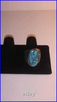 Old Pawn Navajo Rare Blue Matrix High Grade Turquoise Tufa Cast Ring Size 9