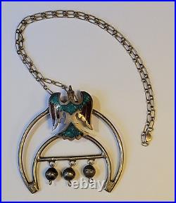 Old Pawn Navajo Sterling Turquoise Coral Chip Inlay Peyote Bird 18in Necklace
