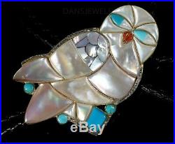 Old Pawn Vintage ZUNI RARE Mother of Pearl OWL Carved Inlay Bolo Tie Pendant