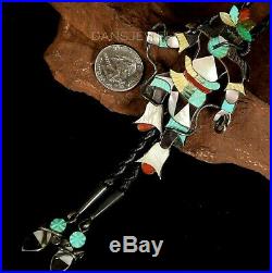 Old Pawn Vintage ZUNI RARE Signed Snake Charmer Kachina Inlay Sterling Bolo Tie