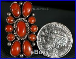 Old Pawn ZUNI Rare Rustic 1970s Julie O Lahi ZUNI Red Sea Coral Sterling Ring