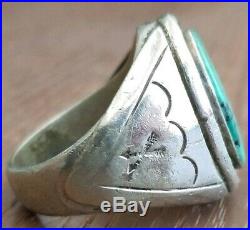 Old Rare 1930s Fred Harvey Era Navajo Heavy Turquoise Sterling Ring Size 11.75