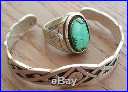 Old Rare 1930s Fred Harvey Era Navajo Heavy Turquoise Sterling Ring Size 11.75