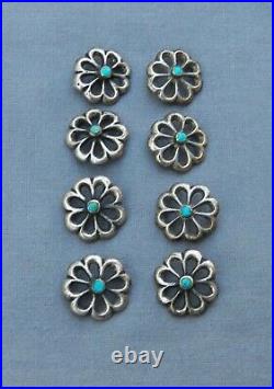 Old Vintage Native American Silver Turquoise Cast Buttons Rare