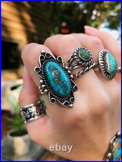 OldRareVintageNative NavajoTurquoise RingOrnate Morenci Pyrite RingSz 7
