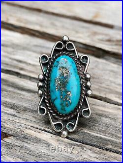 OldRareVintageNative NavajoTurquoise RingOrnate Morenci Pyrite RingSz 7